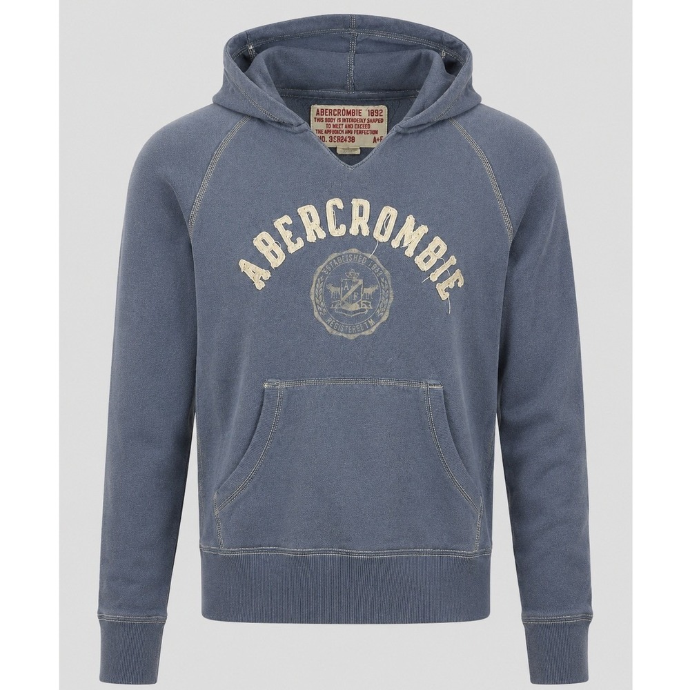 Abercrombie & Fitch Mens‎ Large Blue Y2K Graphic Logo Pullover Hoodie Faded